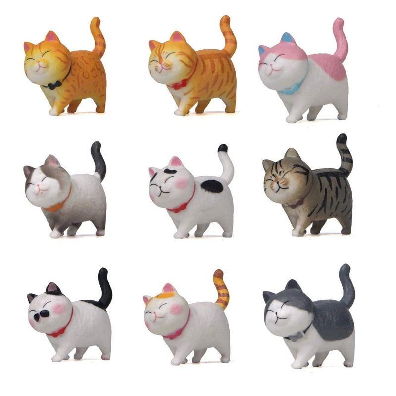 Halloluck 9 Pack Cute Miniature Cat Figure Animal Cat Characters Decor Mini Figure Collection Decor, Cake Topper, Plant, Automobile Decoration,Landscape Scenes - Image 1